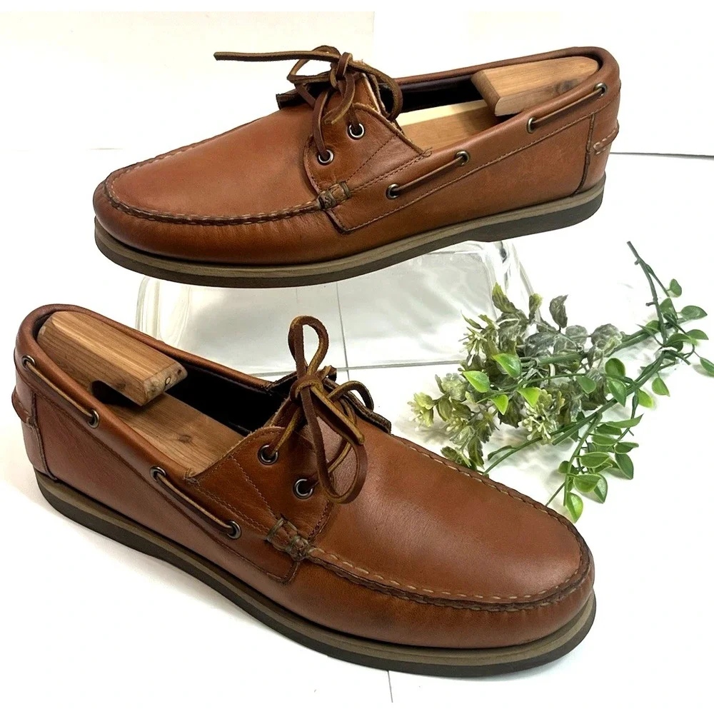 Allen Edmonds Force 10 Deck Boat Casual Shoes 2 Eye Tan Leather Mens Size 10.5 D